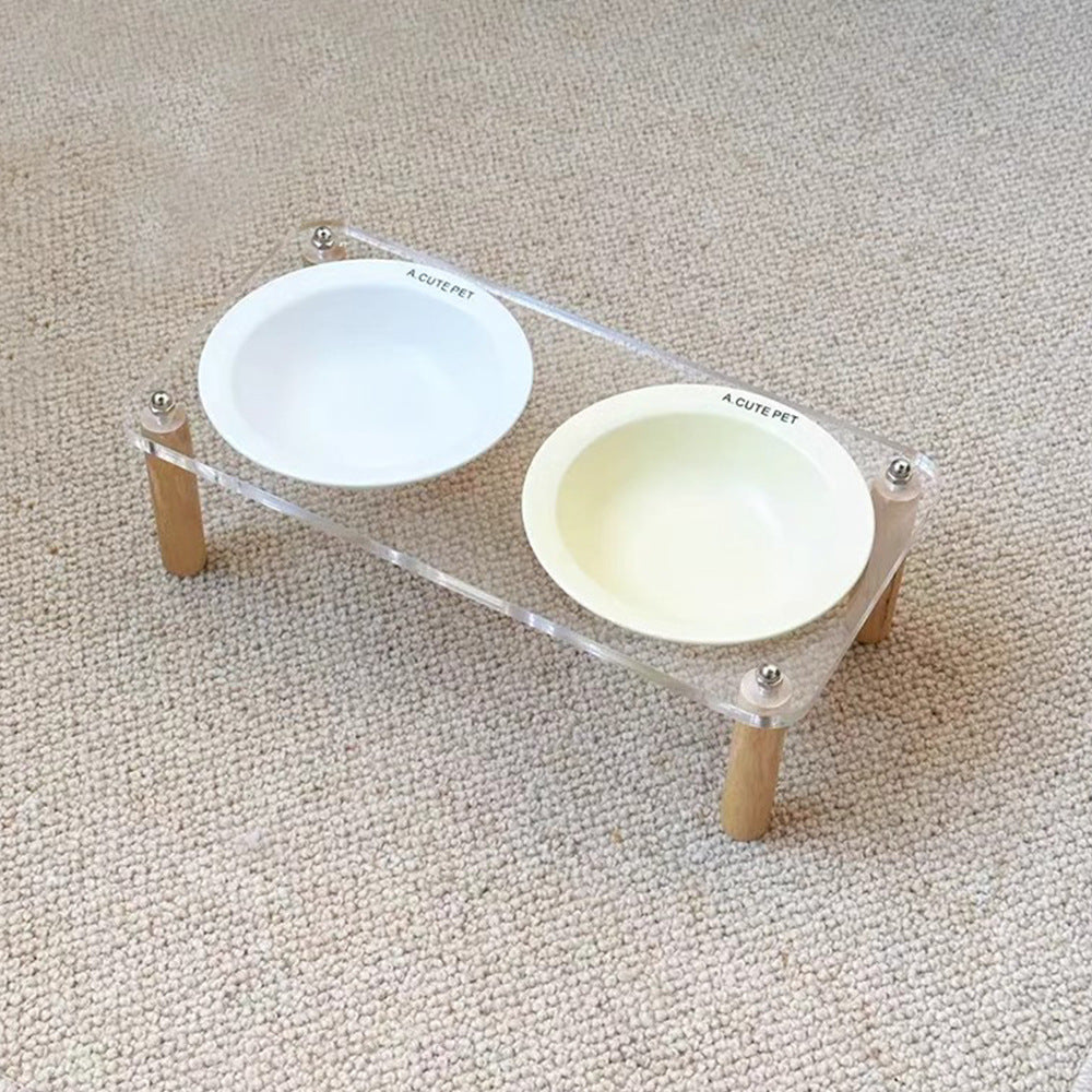 Anti Tumble High Leg Ceramic Pet Food And Water Double Bowl Holder