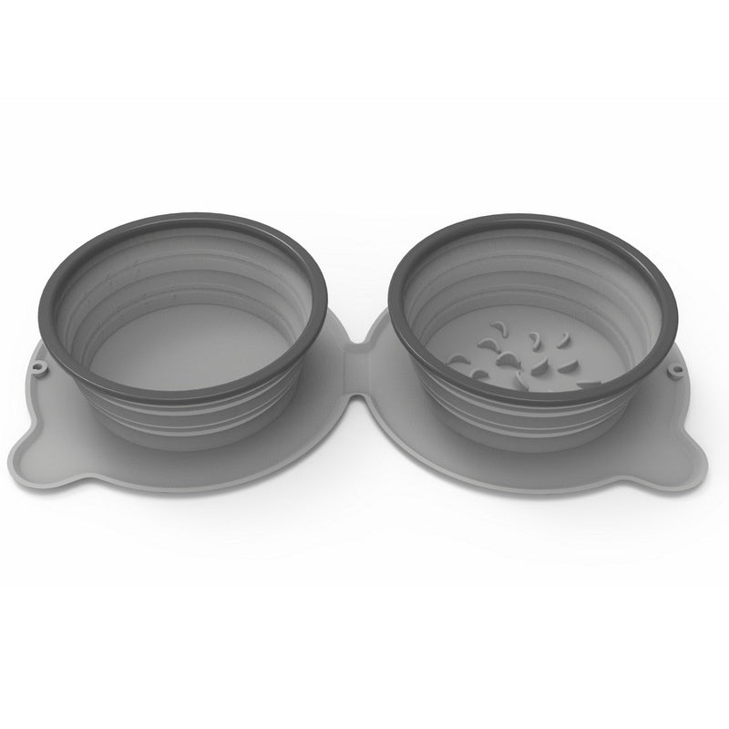 Portable Silicone Foldable Non Slip Pet Travel Double Feeding Bowl