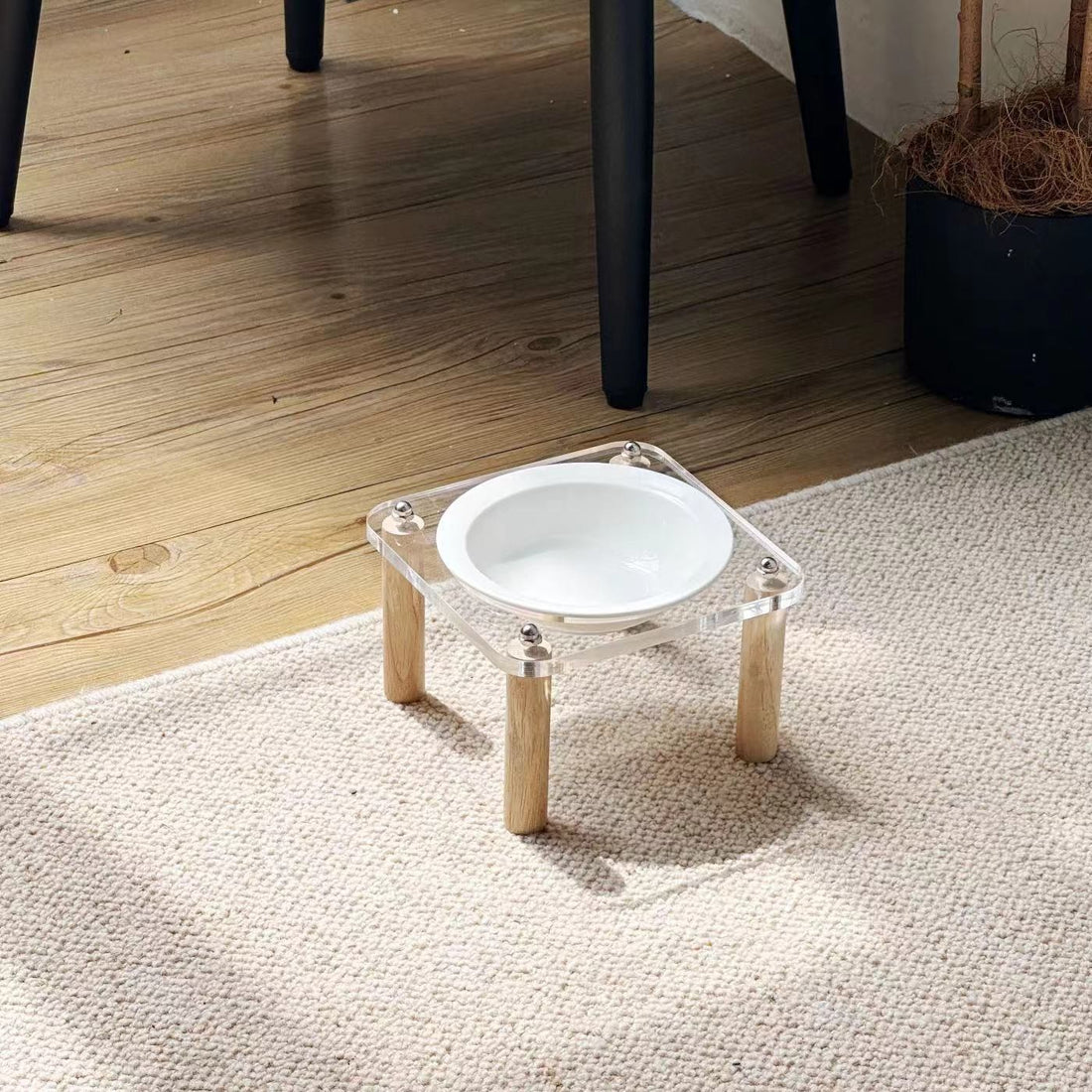 Anti Tumble High Leg Ceramic Pet Food And Water Double Bowl Holder