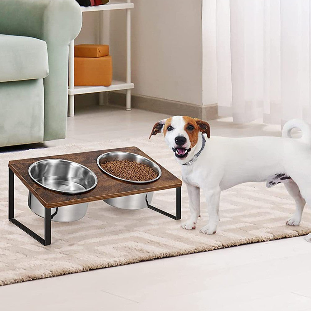 Wood Iron Combined Pet Feeding Bowl Rack Stand