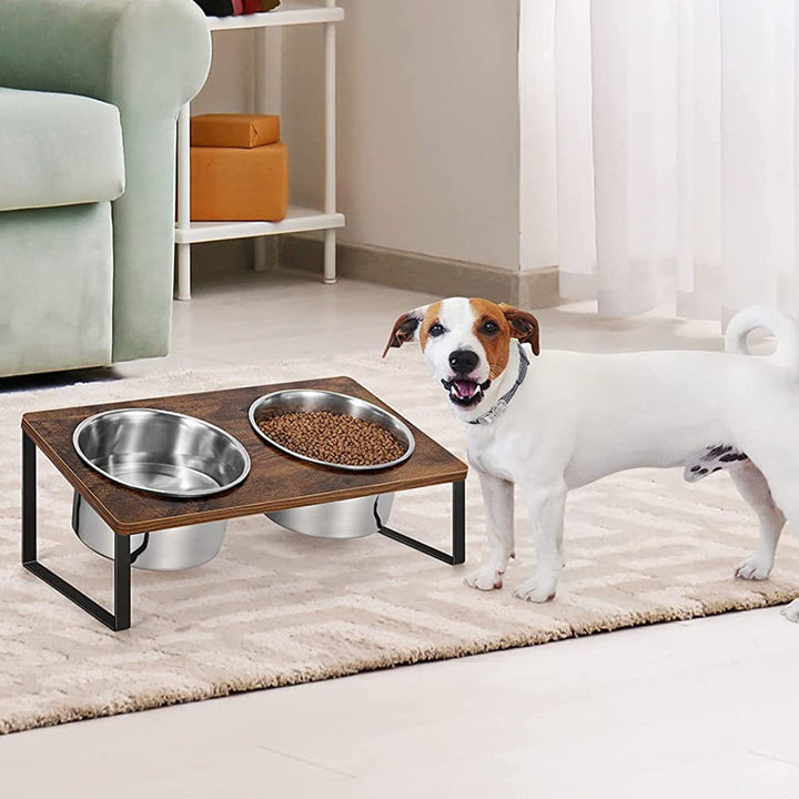 Wood Iron Combined Pet Feeding Bowl Rack Stand
