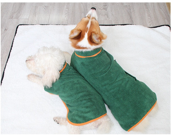 Absorbent Bath Robe Neck Tucked Waist Pet Shirt Clothing