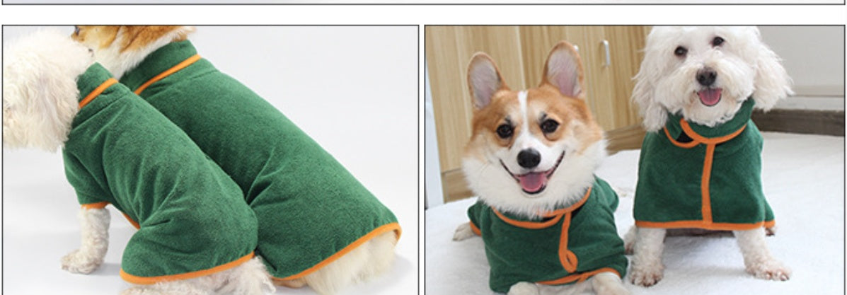 Absorbent Bath Robe Neck Tucked Waist Pet Shirt Clothing