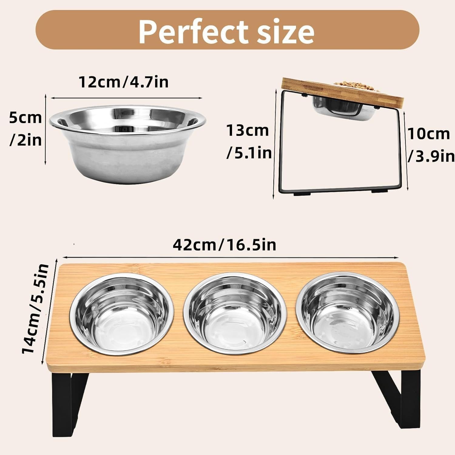 Wood Iron Combined Pet Feeding Bowl Rack Stand