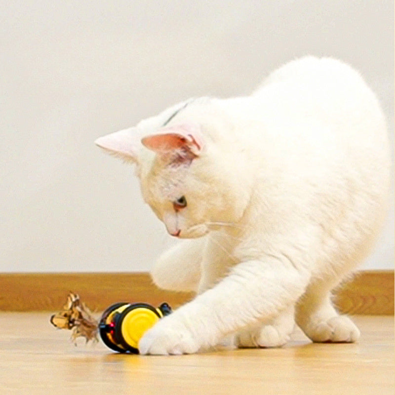 Electric Cute Bee Running Interactive Random Moving Feather Teaser Pet Toy