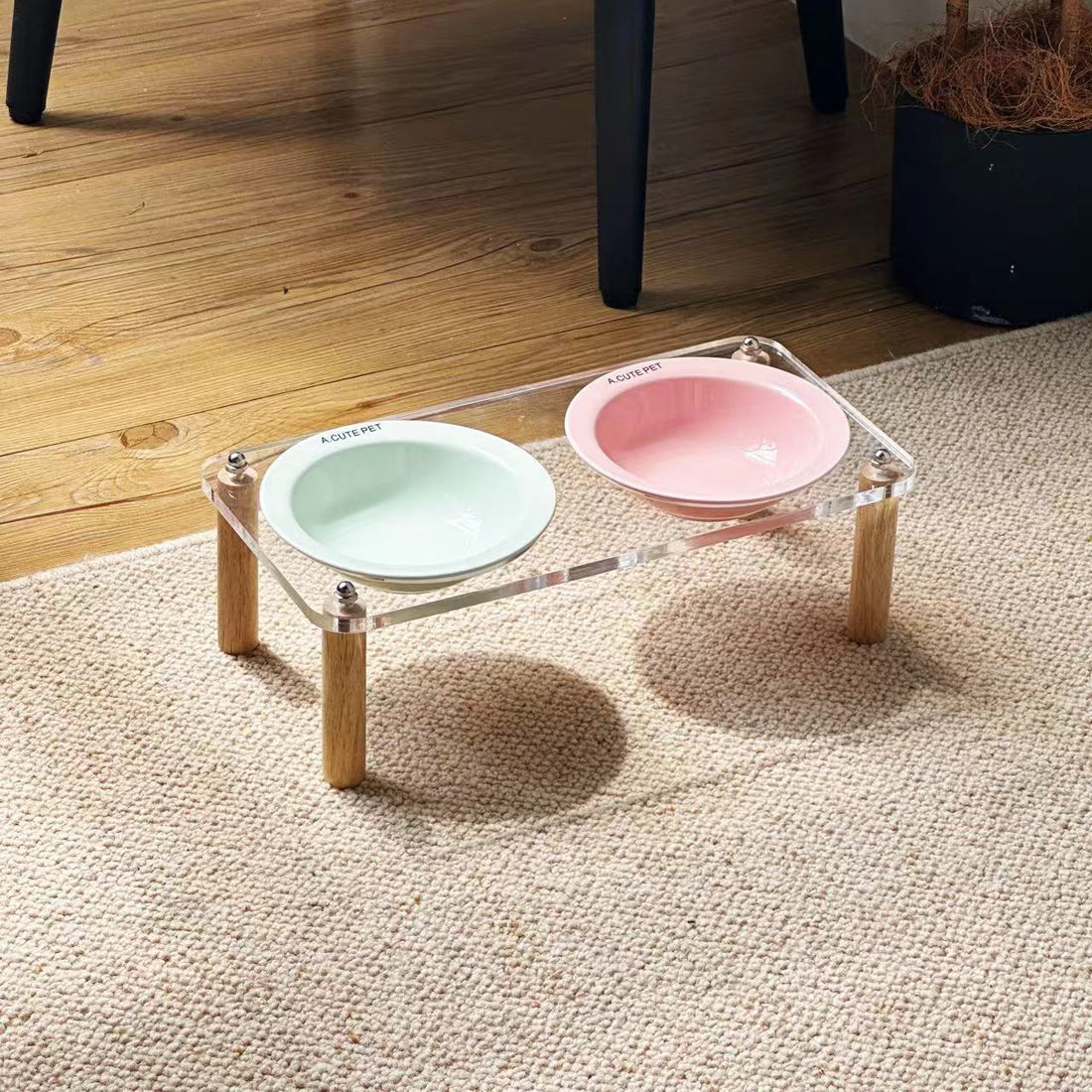 Anti Tumble High Leg Ceramic Pet Food And Water Double Bowl Holder