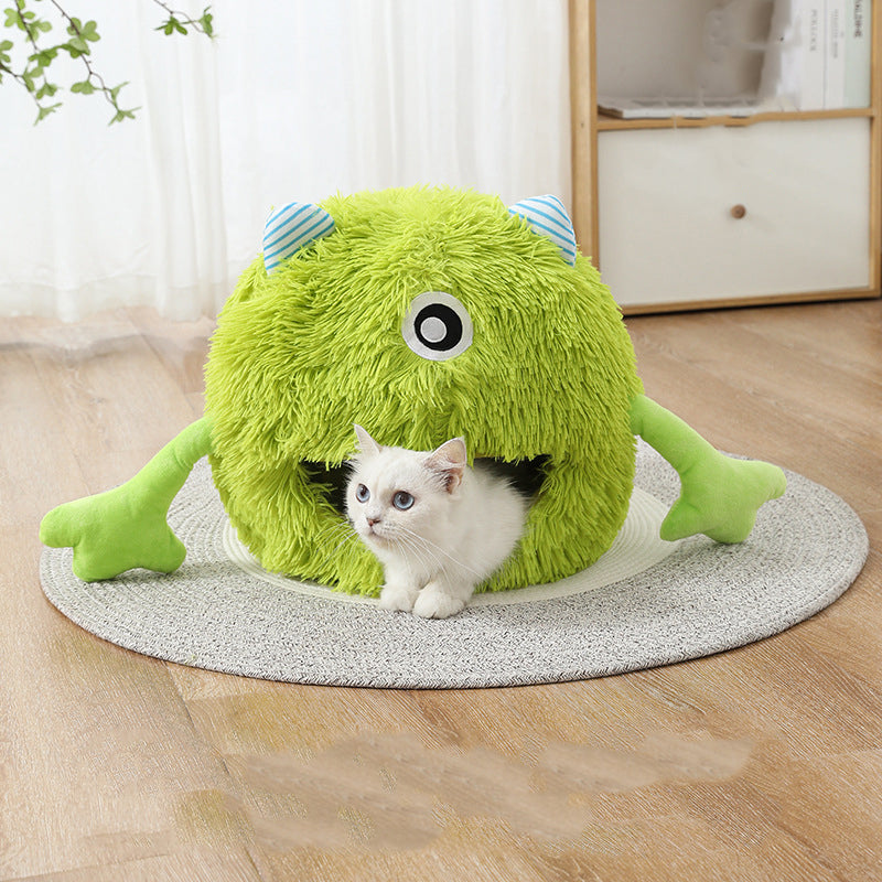 Fluffy Round Calming Plush Pet Sleeping Bed Non Slip Washable