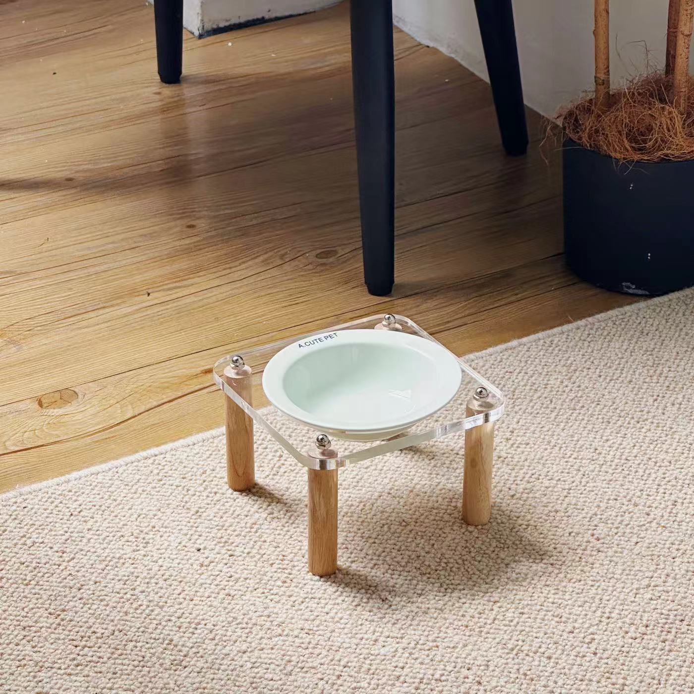 Anti Tumble High Leg Ceramic Pet Food And Water Double Bowl Holder