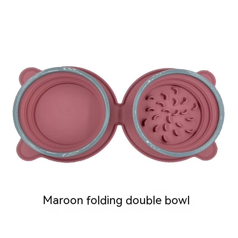 Portable Silicone Foldable Non Slip Pet Travel Double Feeding Bowl