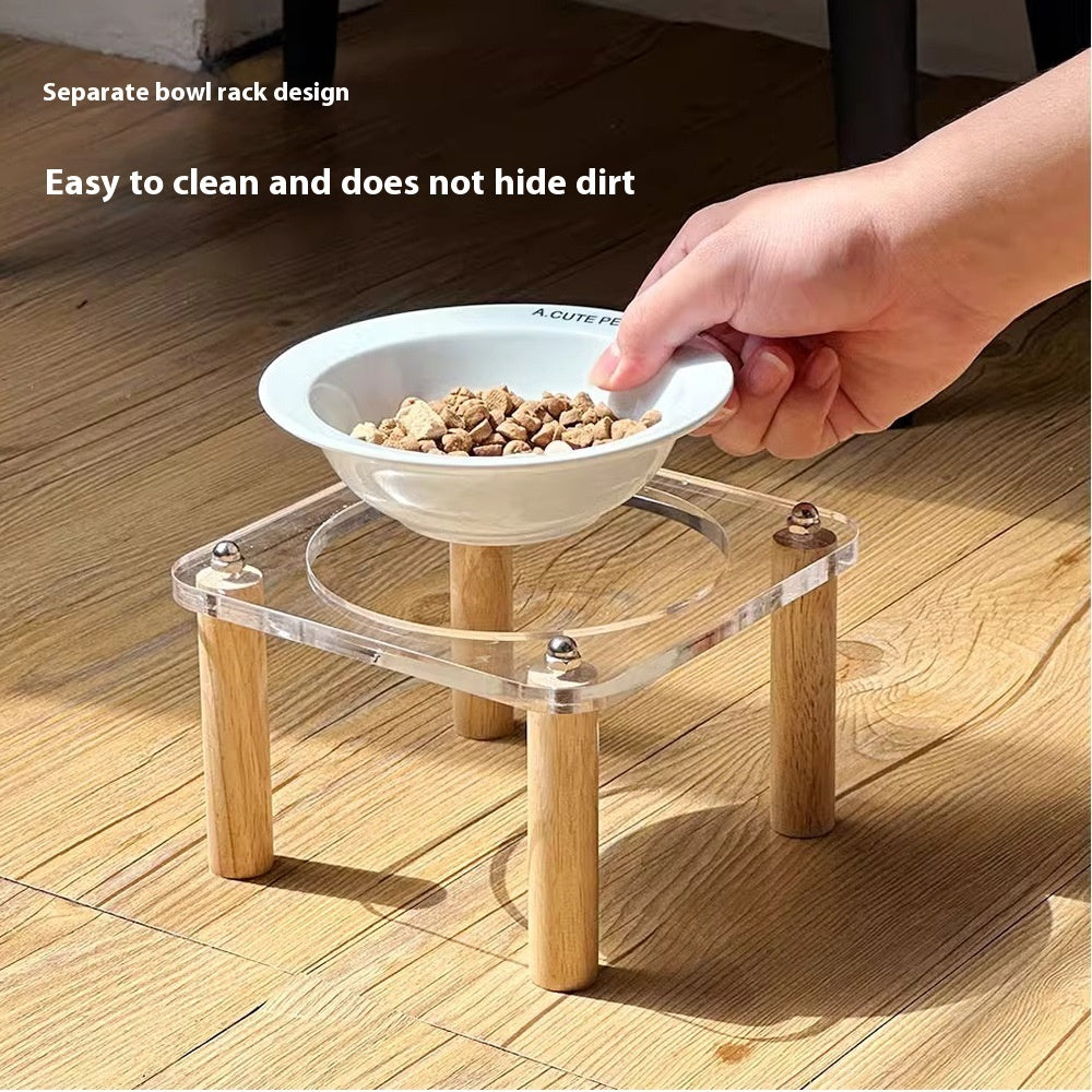 Anti Tumble High Leg Ceramic Pet Food And Water Double Bowl Holder