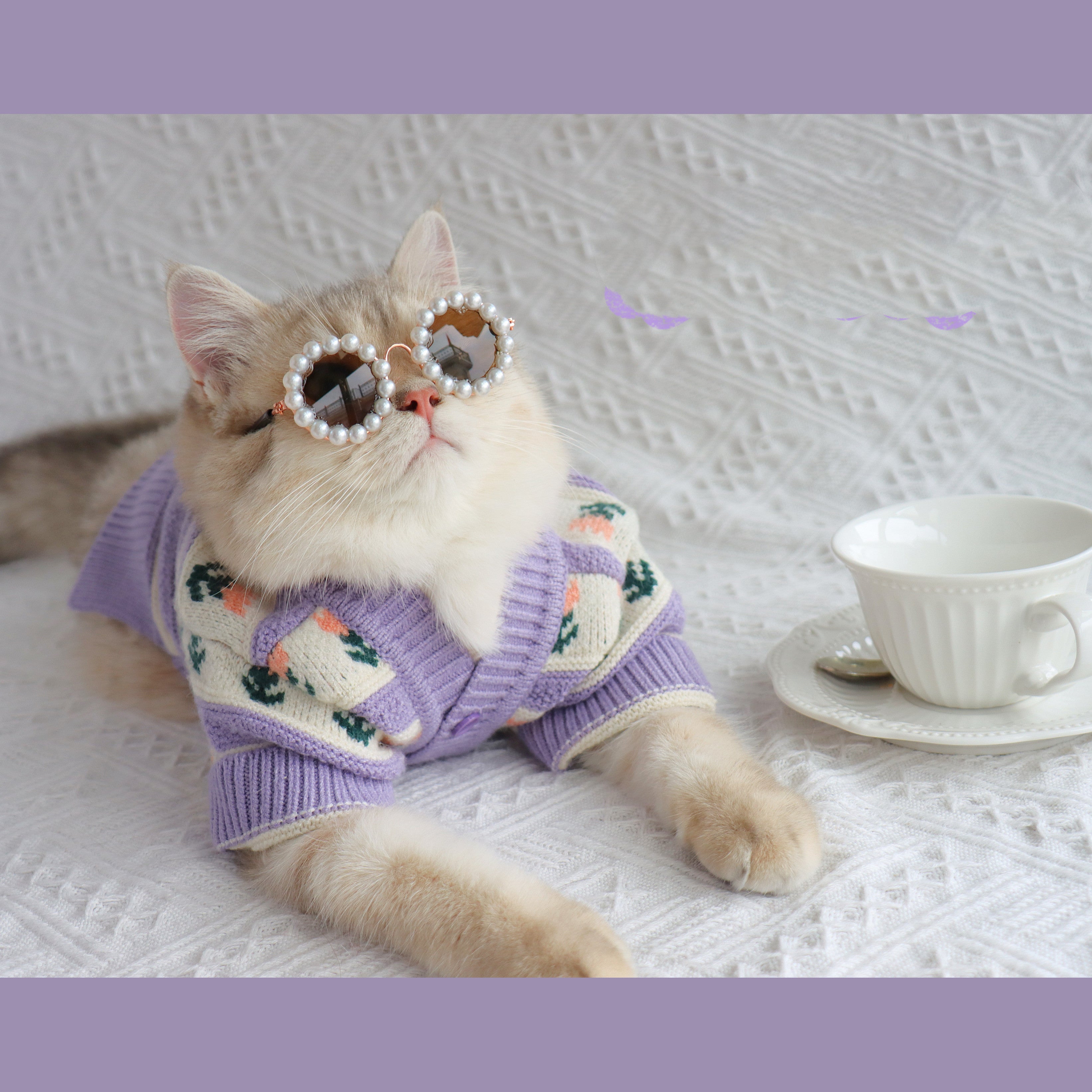 Retro Purple Floral Knitted Autumn Winter Pet Sweater Clothes