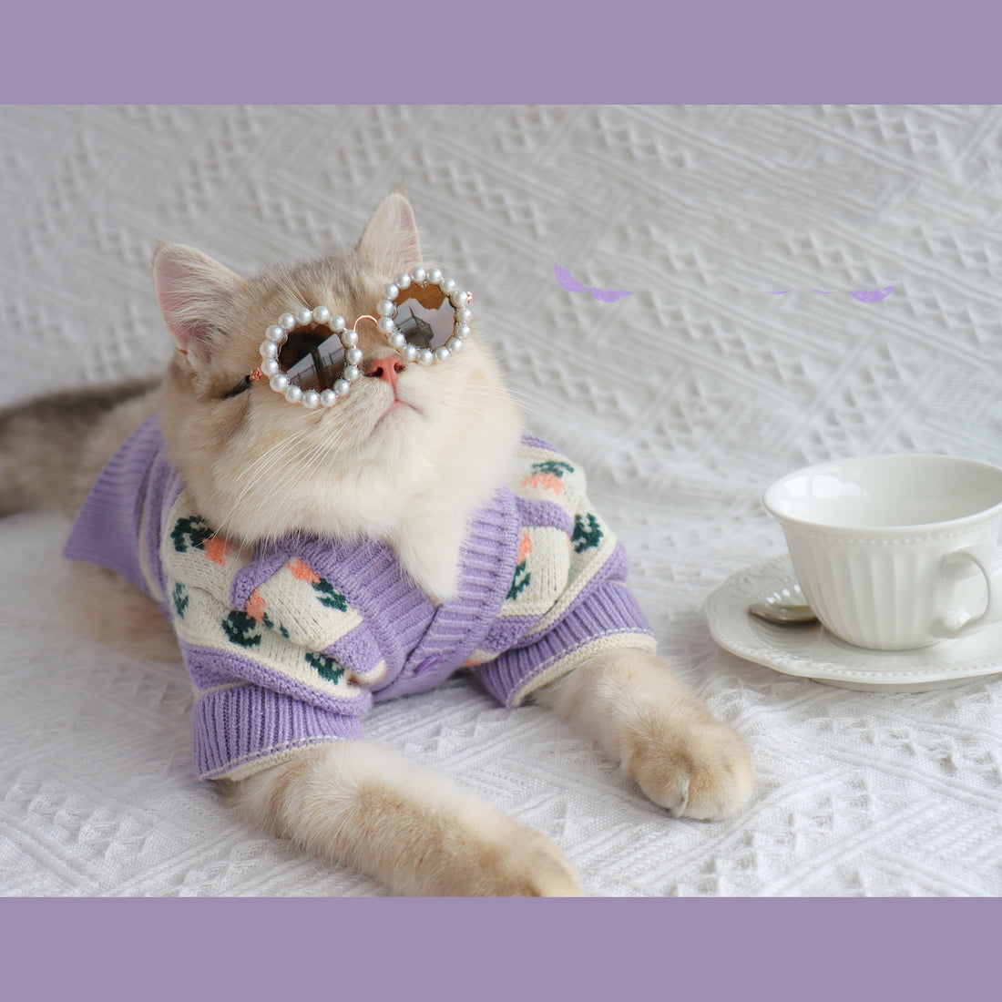 Retro Purple Floral Knitted Autumn Winter Pet Sweater Clothes