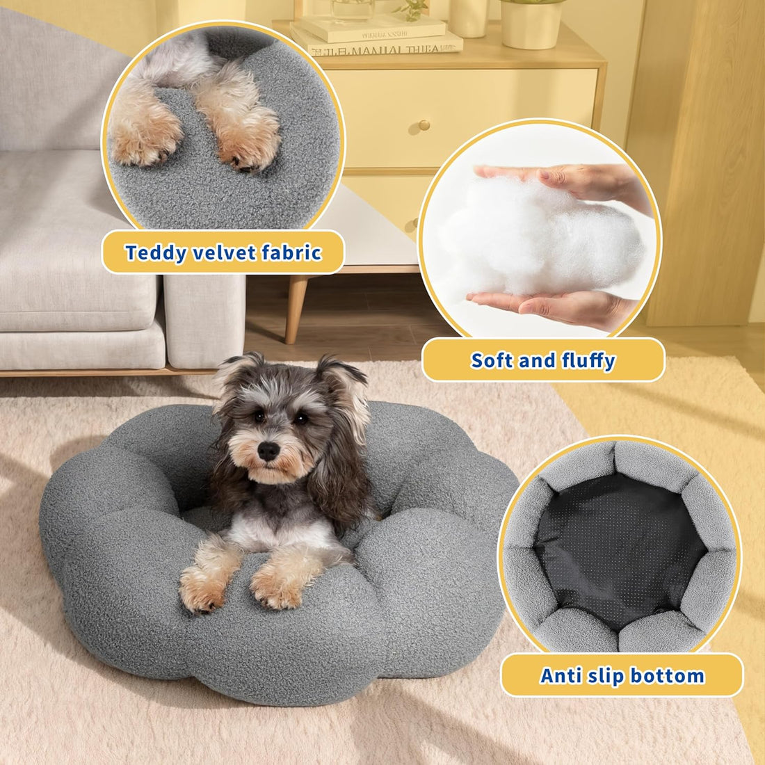 Calming Fluffy Flower Plush Sherpa Donut Non-Slip Washable Pet Bed