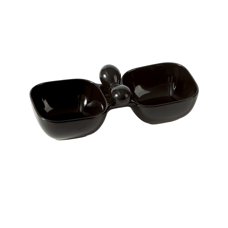Ceramic Pet Food Drinking Snack Dual Bowl Set