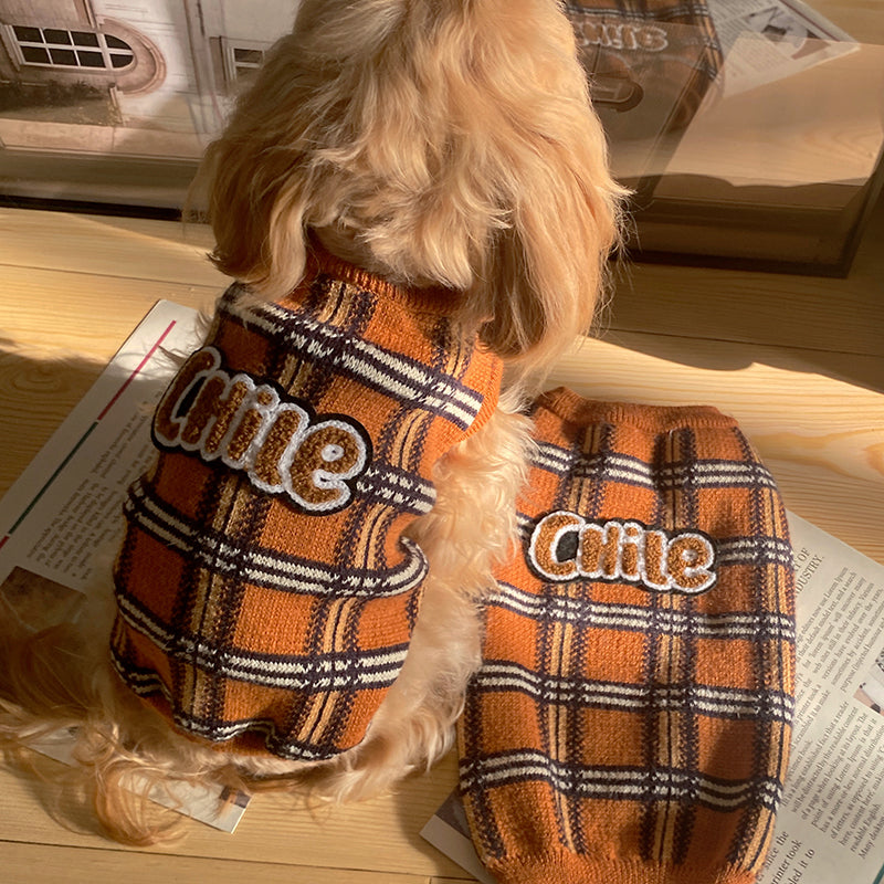 Vintage Plaid Fashion Pet Sweater Clothes