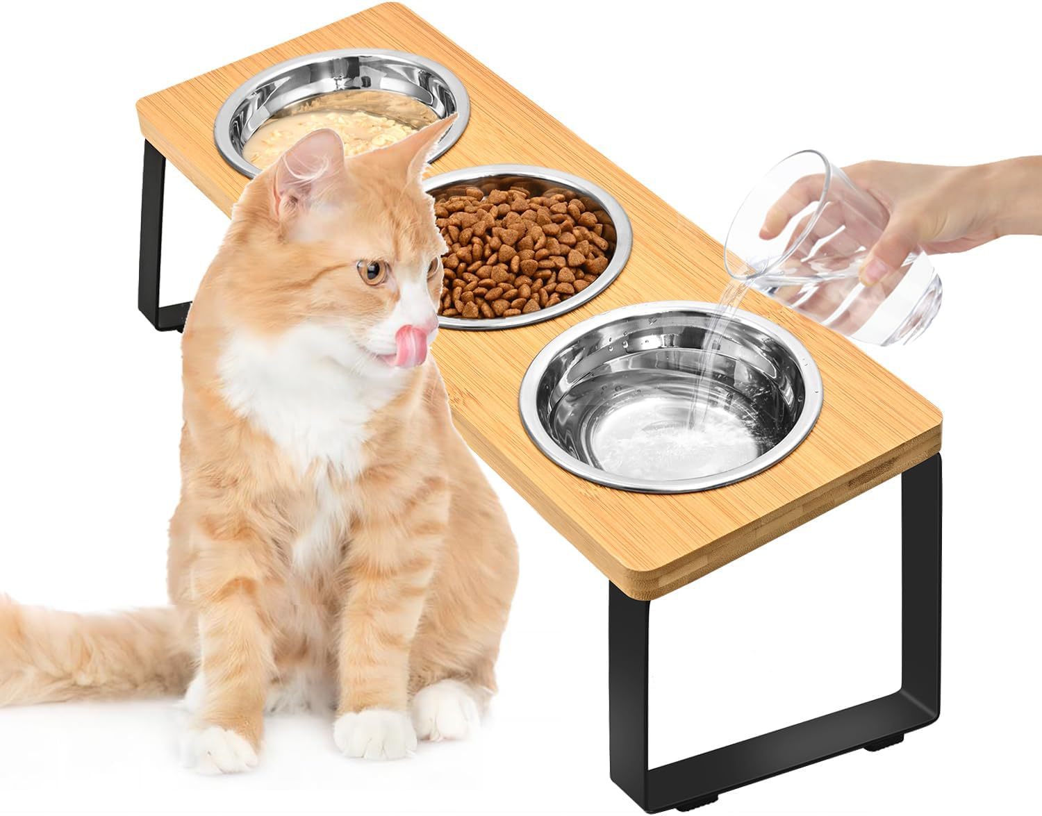 Wood Iron Combined Pet Feeding Bowl Rack Stand