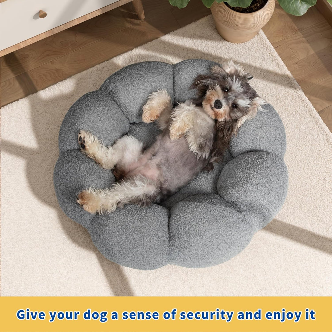 Calming Fluffy Flower Plush Sherpa Donut Non-Slip Washable Pet Bed