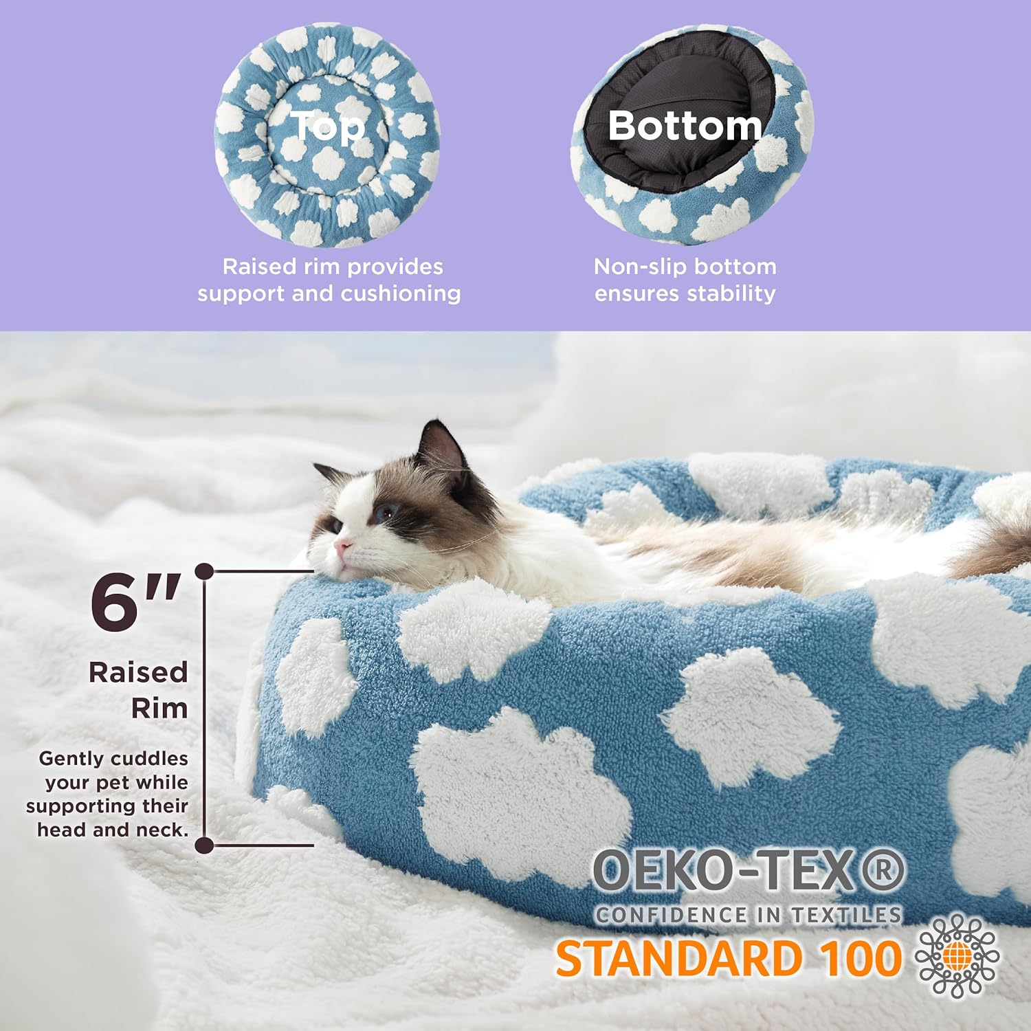 Round Plush Calming Pet Bed With Anti Slip Bottom
