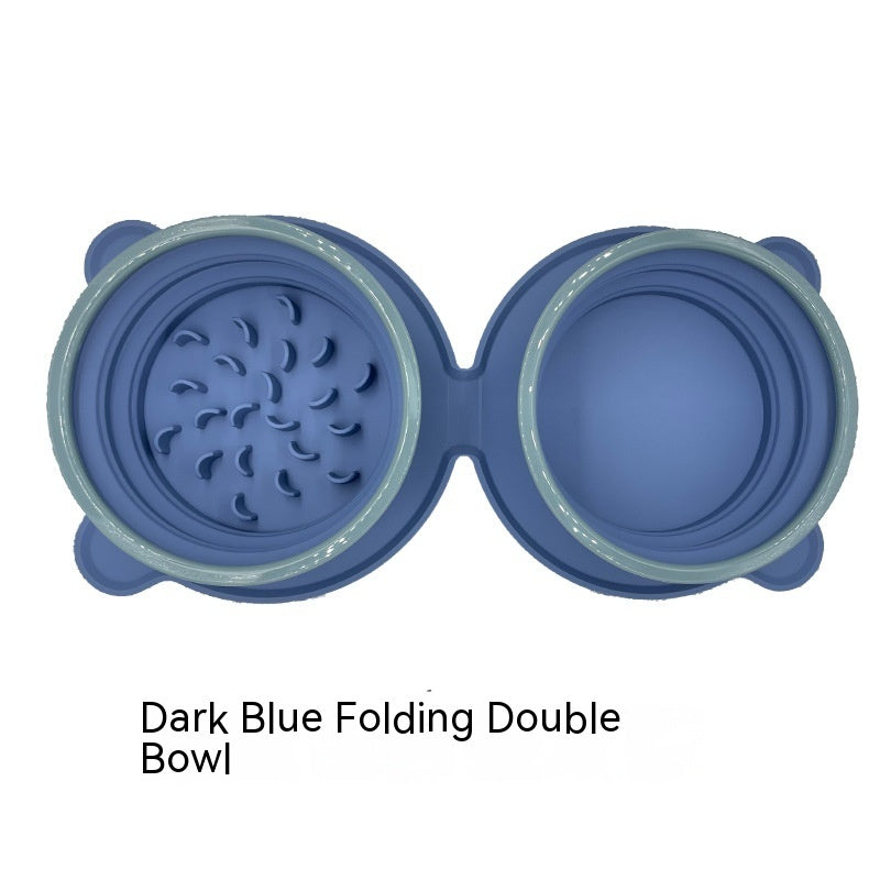 Portable Silicone Foldable Non Slip Pet Travel Double Feeding Bowl