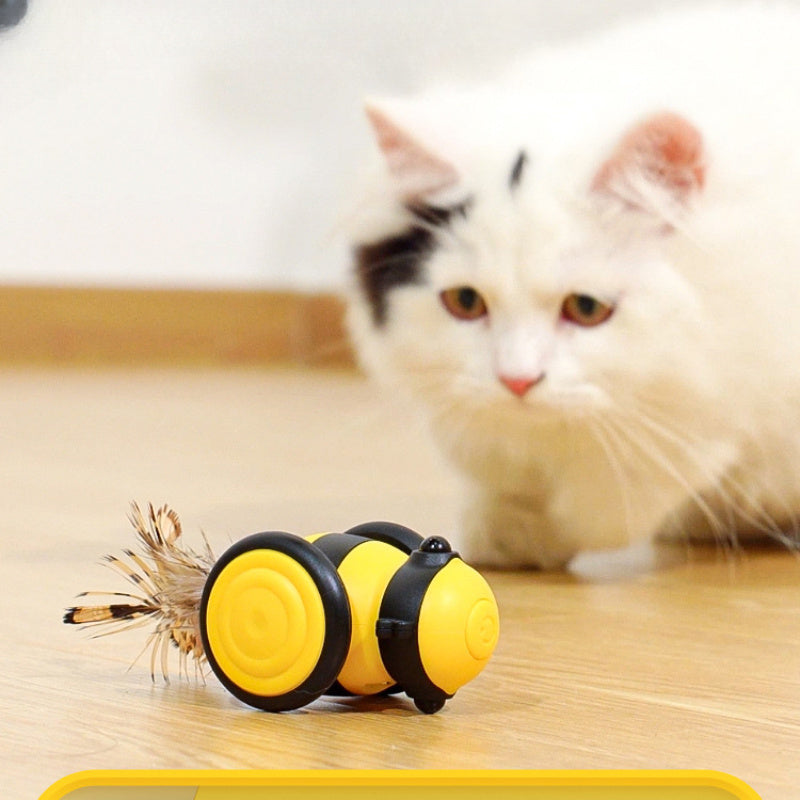 Electric Cute Bee Running Interactive Random Moving Feather Teaser Pet Toy