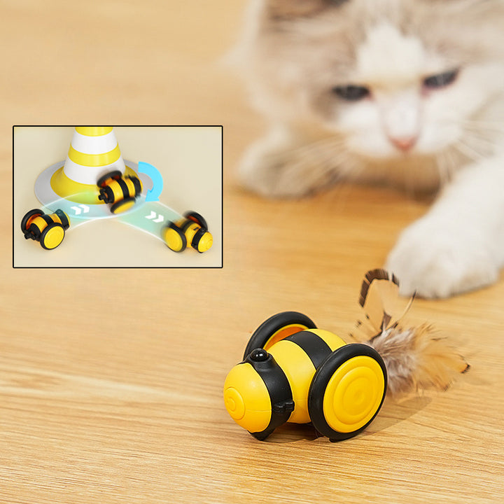 Electric Cute Bee Running Interactive Random Moving Feather Teaser Pet Toy