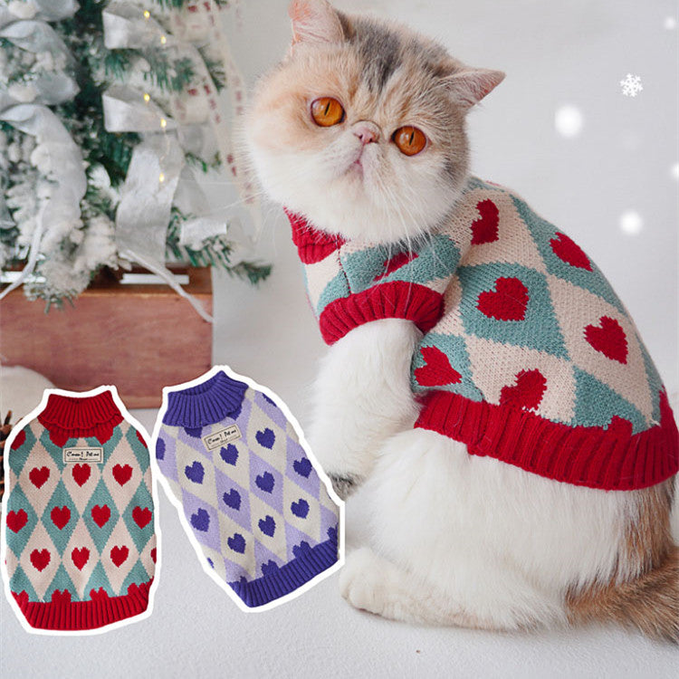 Christmas Rhombus Love Fashion Pet Sweater Clothes