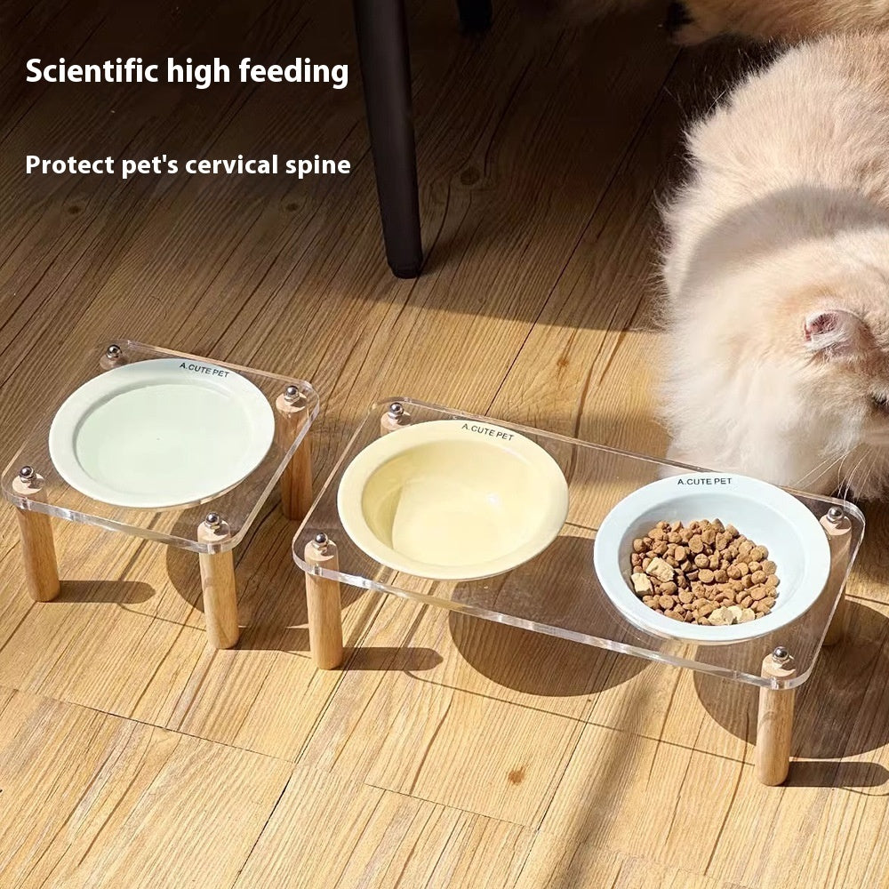Anti Tumble High Leg Ceramic Pet Food And Water Double Bowl Holder