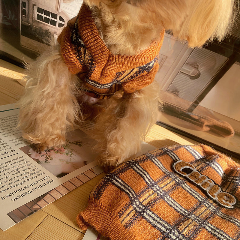 Vintage Plaid Fashion Pet Sweater Clothes