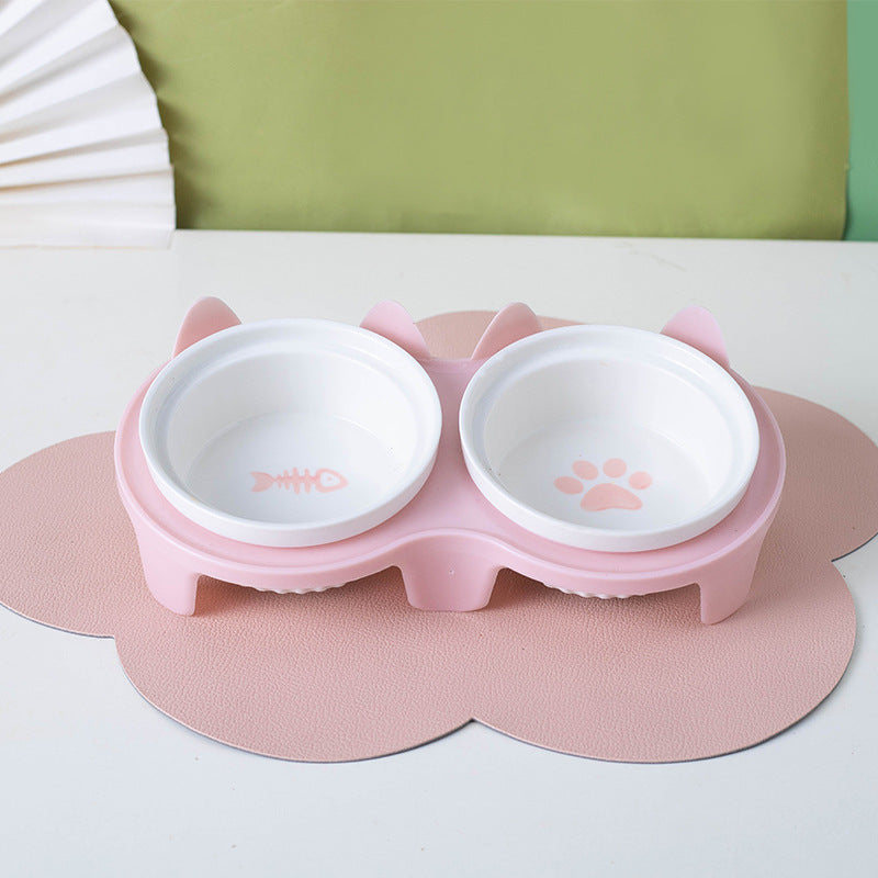 Tall Diagonal Ceramic Double Pet Food And Water Bowl