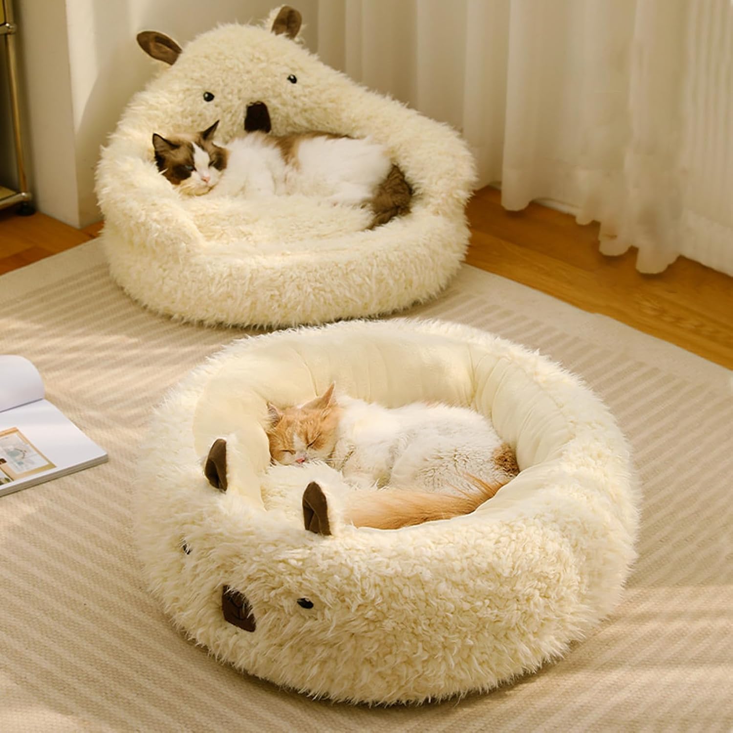 Alpaca Style Calming Pet Bed With Plush Pad And Raised Edges