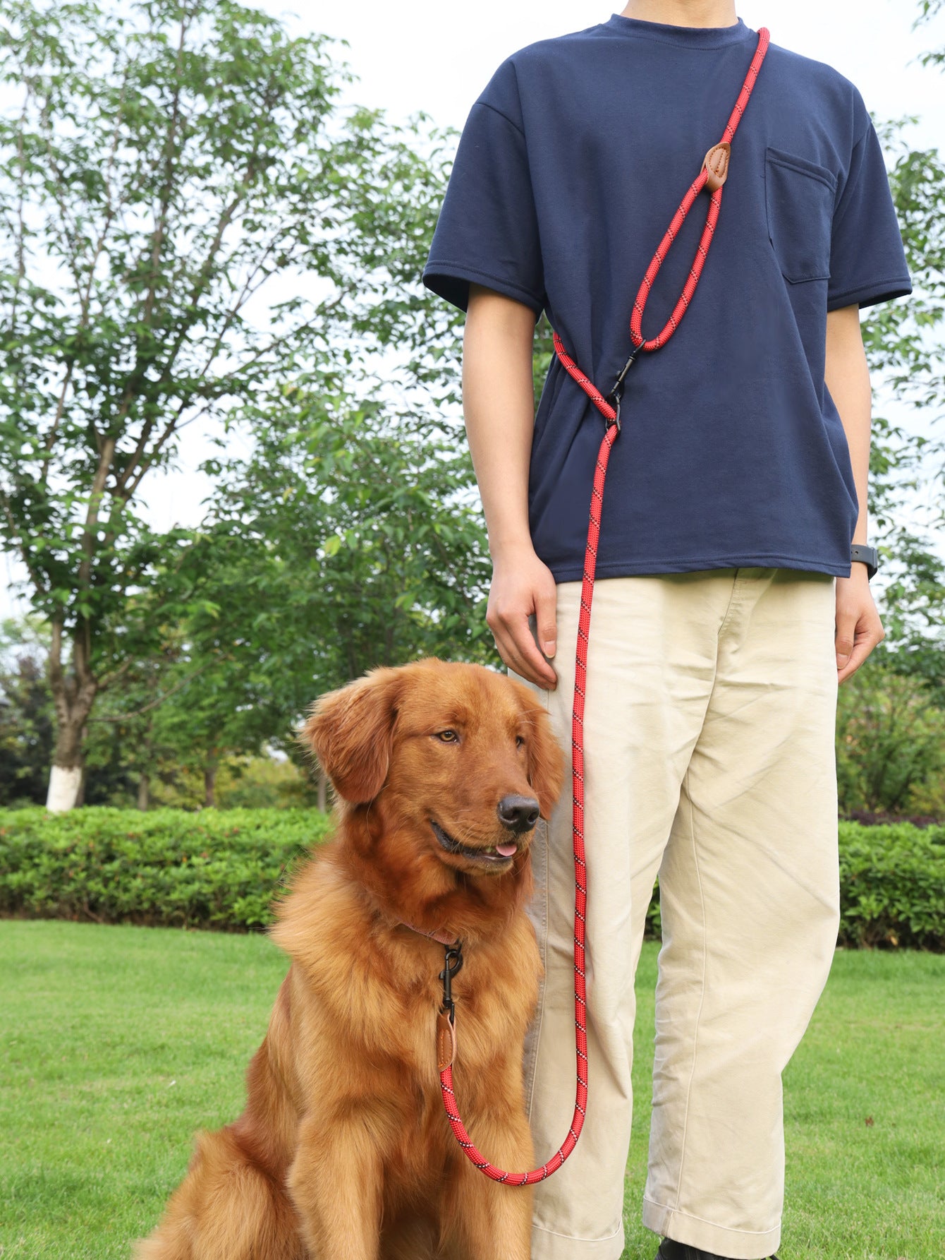 Pet Adjustable Reflective Handheld Rope Leash Multifunctional Harness