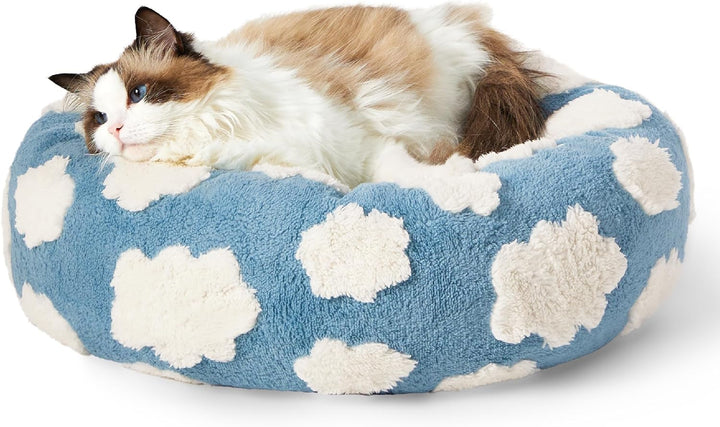 Round Plush Calming Pet Bed With Anti Slip Bottom