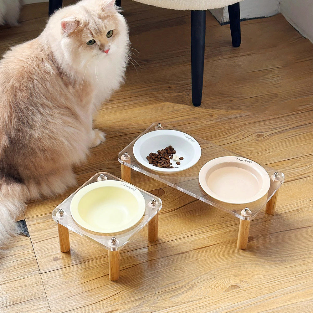 Anti Tumble High Leg Ceramic Pet Food And Water Double Bowl Holder