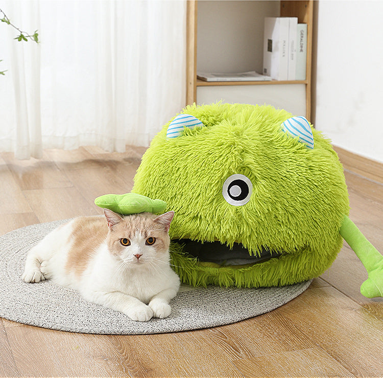 Fluffy Round Calming Plush Pet Sleeping Bed Non Slip Washable