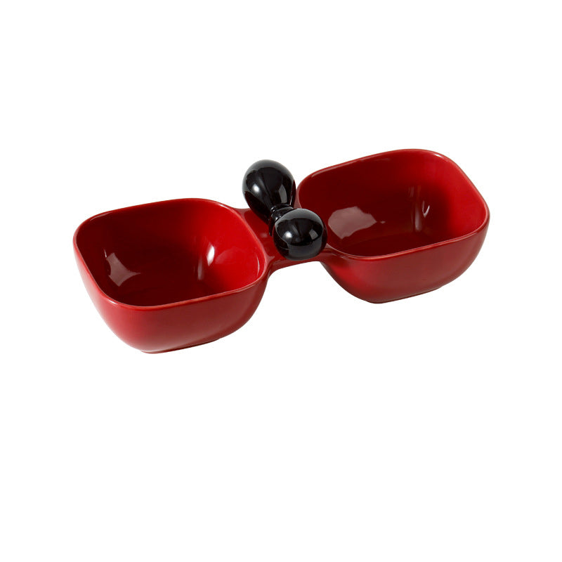 Ceramic Pet Food Drinking Snack Dual Bowl Set