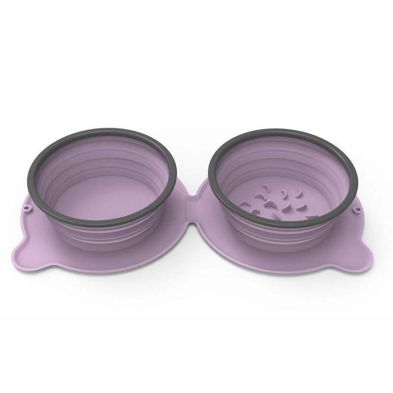 Portable Silicone Foldable Non Slip Pet Travel Double Feeding Bowl