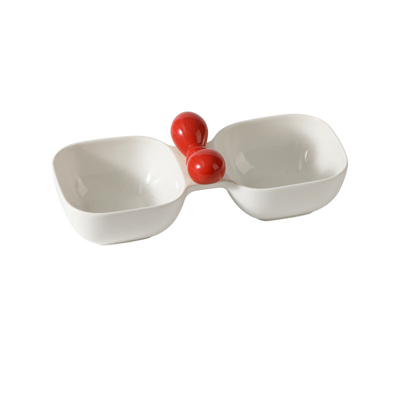 Ceramic Pet Food Drinking Snack Dual Bowl Set