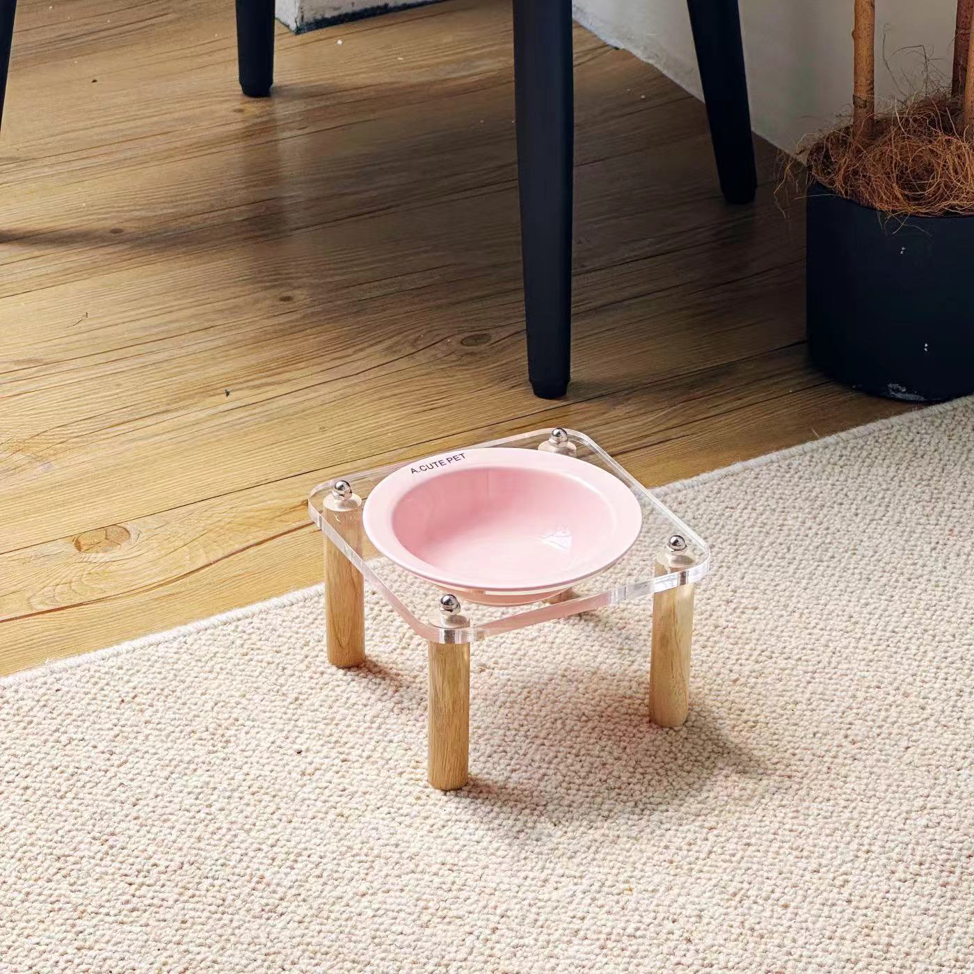 Anti Tumble High Leg Ceramic Pet Food And Water Double Bowl Holder