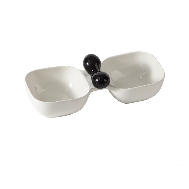 Ceramic Pet Food Drinking Snack Dual Bowl Set