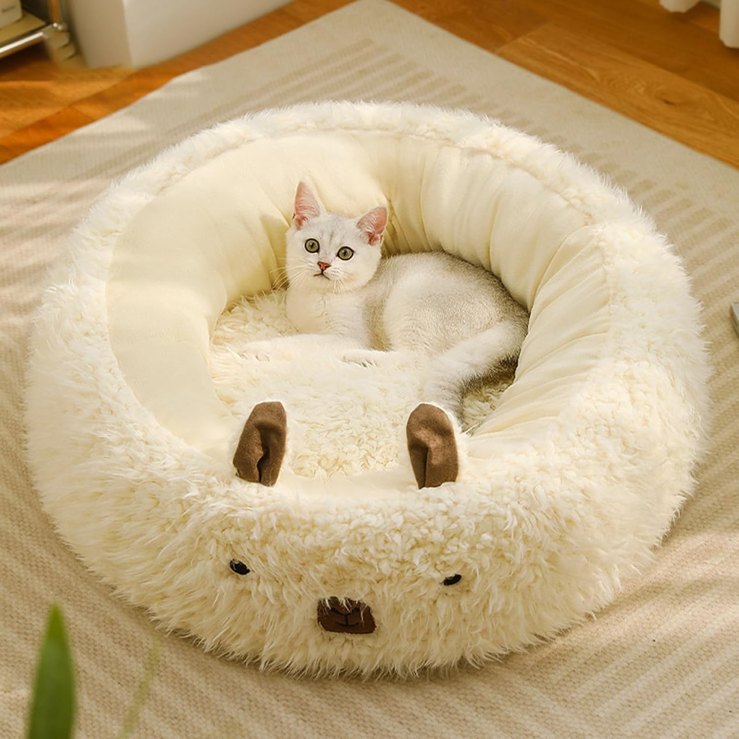 Alpaca Style Calming Pet Bed With Plush Pad And Raised Edges