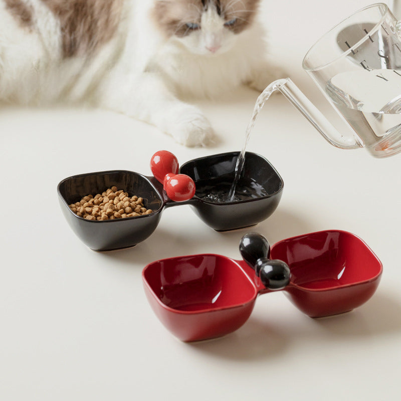 Ceramic Pet Food Drinking Snack Dual Bowl Set