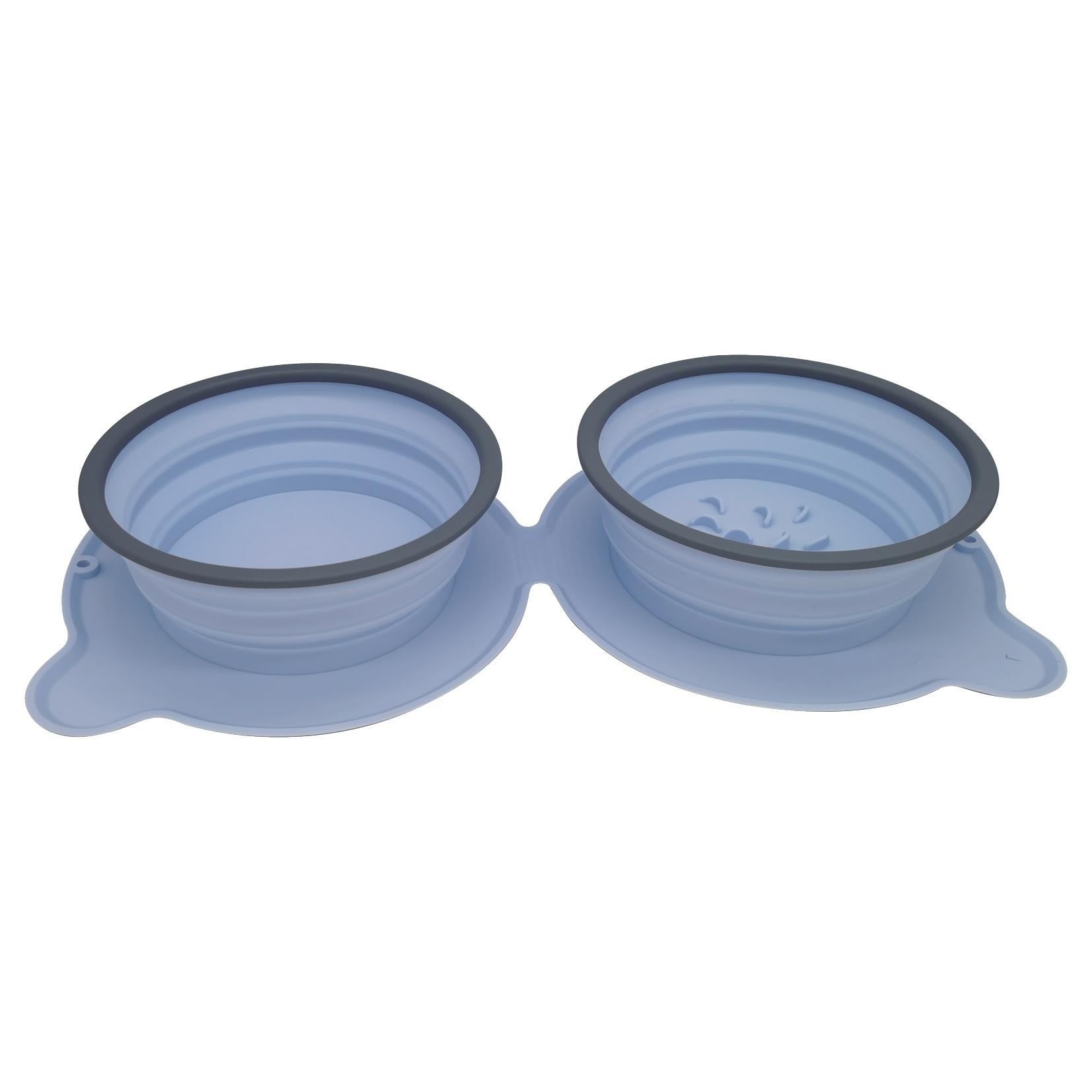 Portable Silicone Foldable Non Slip Pet Travel Double Feeding Bowl