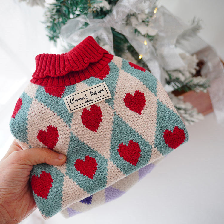 Christmas Rhombus Love Fashion Pet Sweater Clothes
