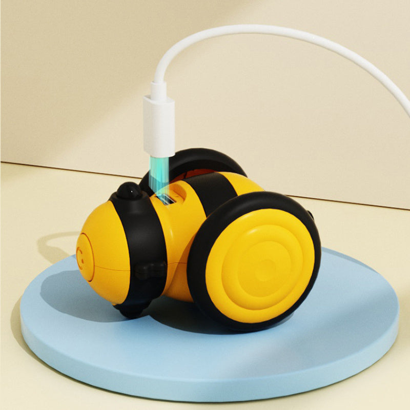 Electric Cute Bee Running Interactive Random Moving Feather Teaser Pet Toy