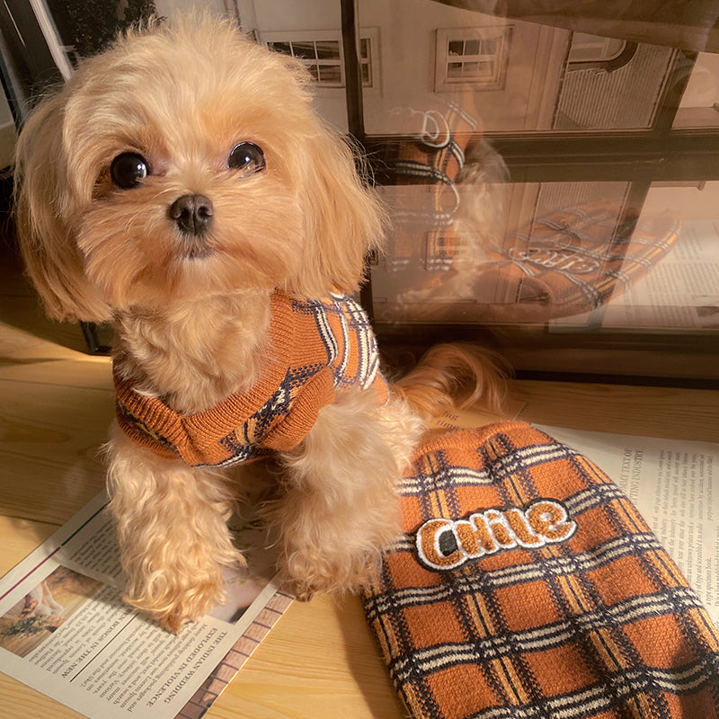 Vintage Plaid Fashion Pet Sweater Clothes