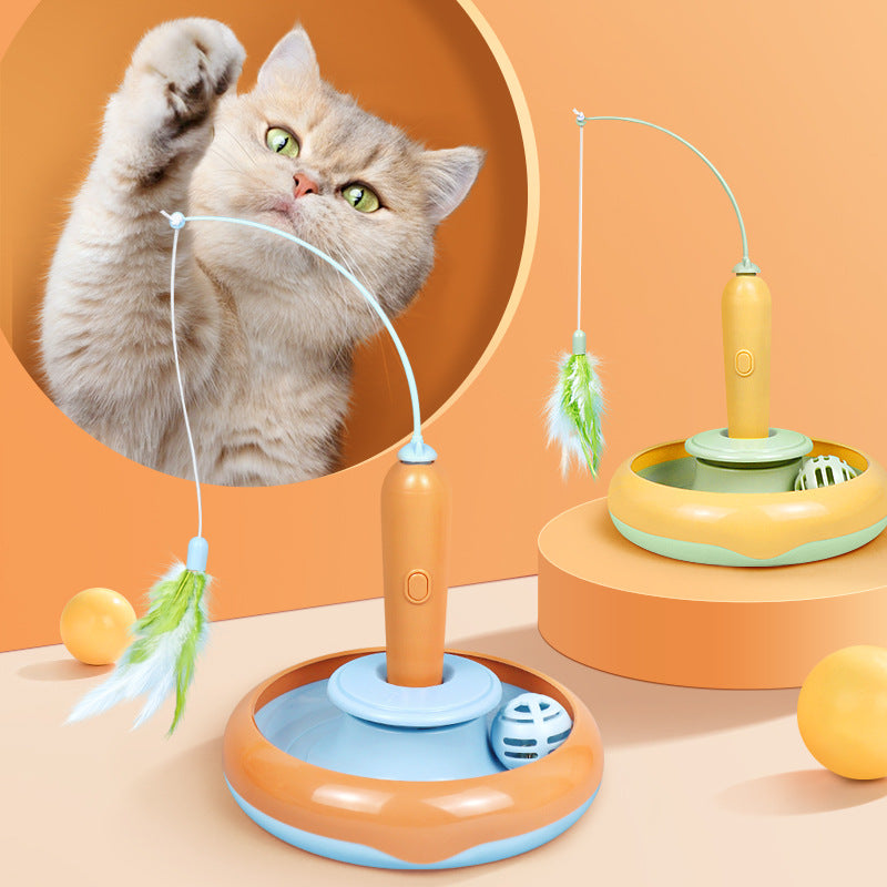 2 In 1 Pet Turntable Feather Interactive Toy