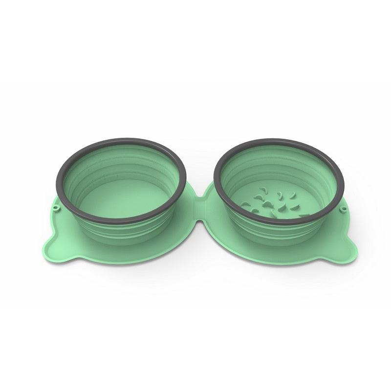 Portable Silicone Foldable Non Slip Pet Travel Double Feeding Bowl