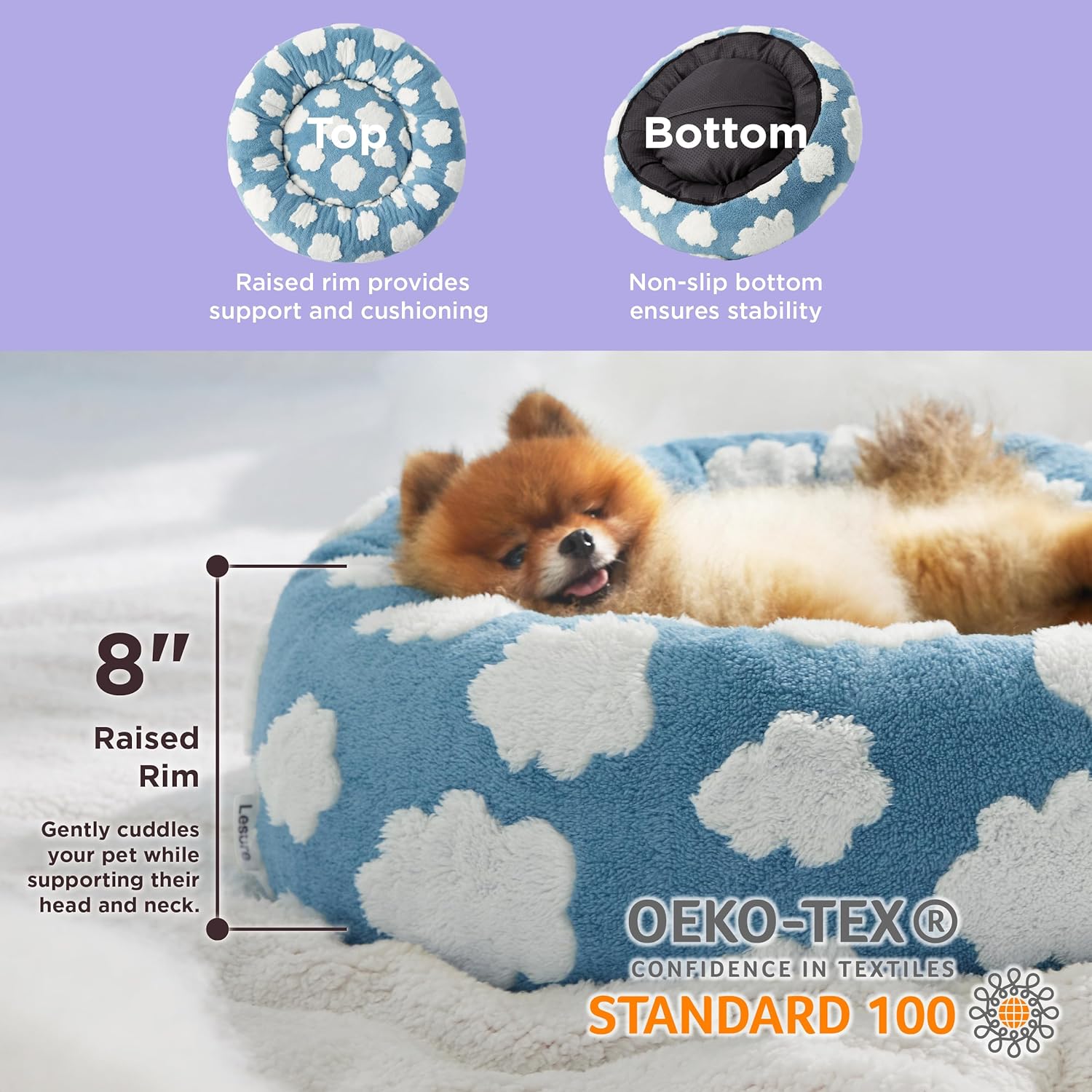 Round Plush Calming Pet Bed With Anti Slip Bottom