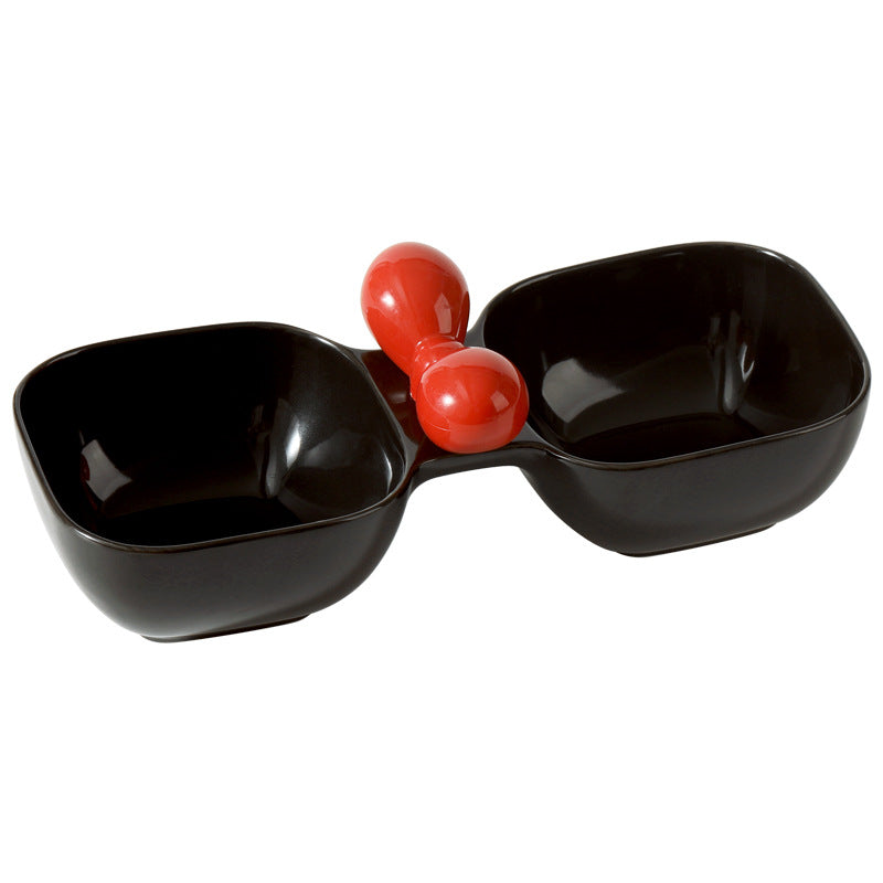 Ceramic Pet Food Drinking Snack Dual Bowl Set