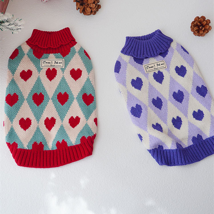 Christmas Rhombus Love Fashion Pet Sweater Clothes